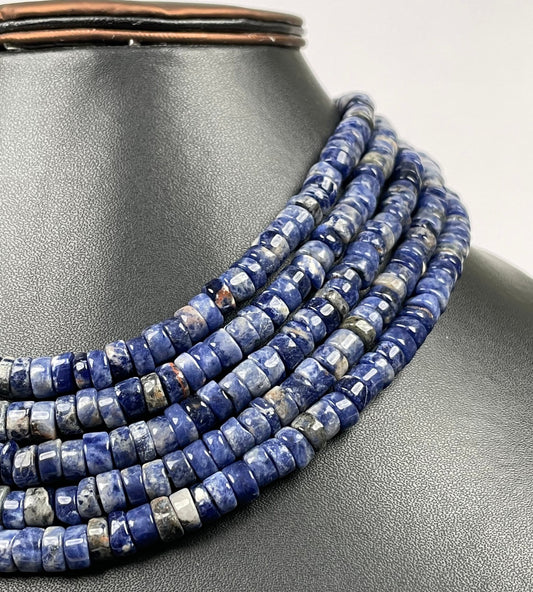 Natural Sodalite Heishi Disc Beads, 63.5mm, AAA+ Quality, Full Strand 18'' Inch, Beaded Necklace