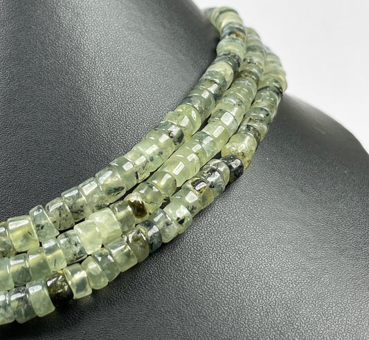 Natural Prehnite, Heishi Tyre Beads, 63.5mm, AAA+ Quality, 18'' INCH Strand, Beaded Necklace