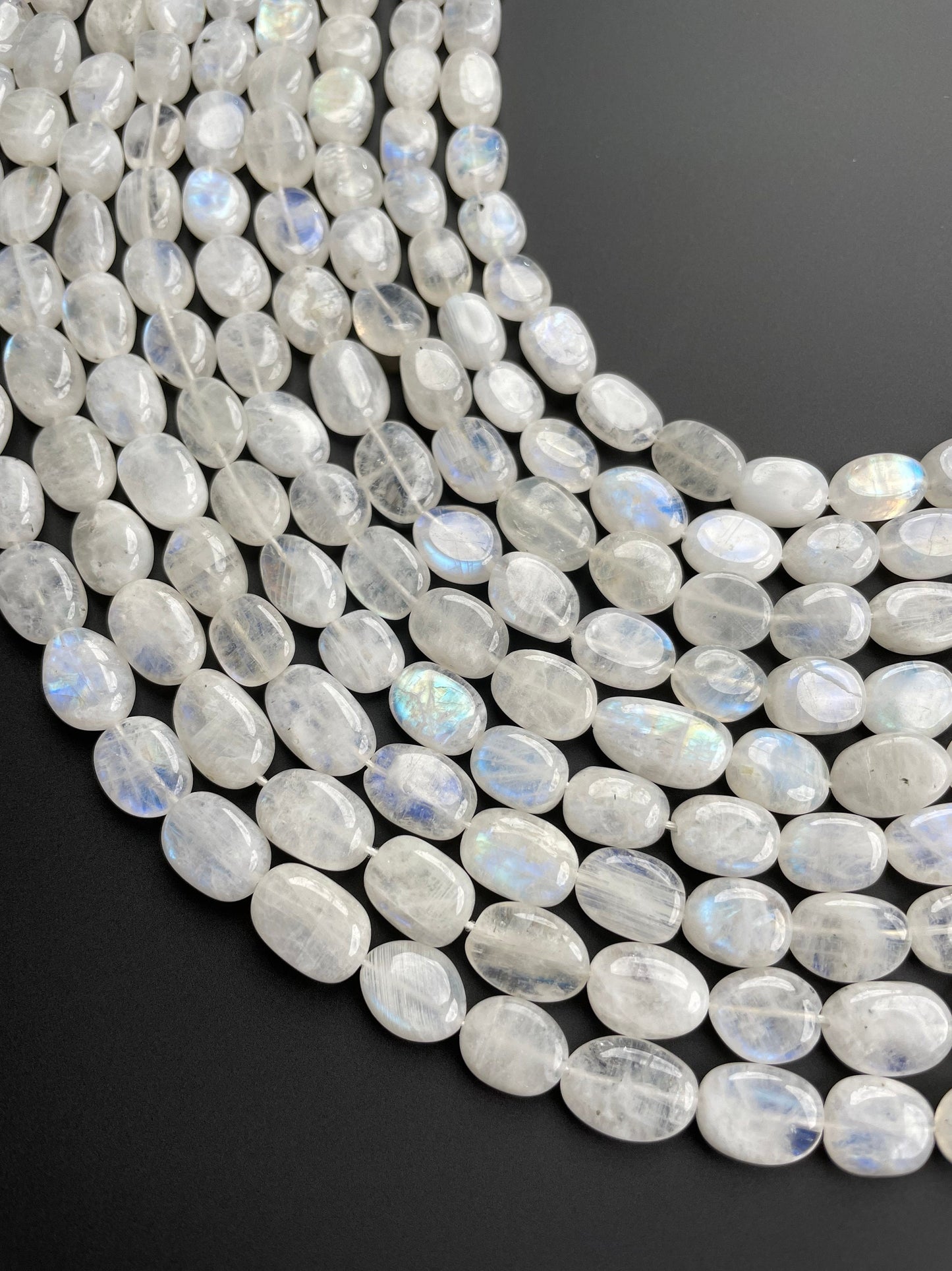 Natural Blue Flash Moonstone Oval Beads