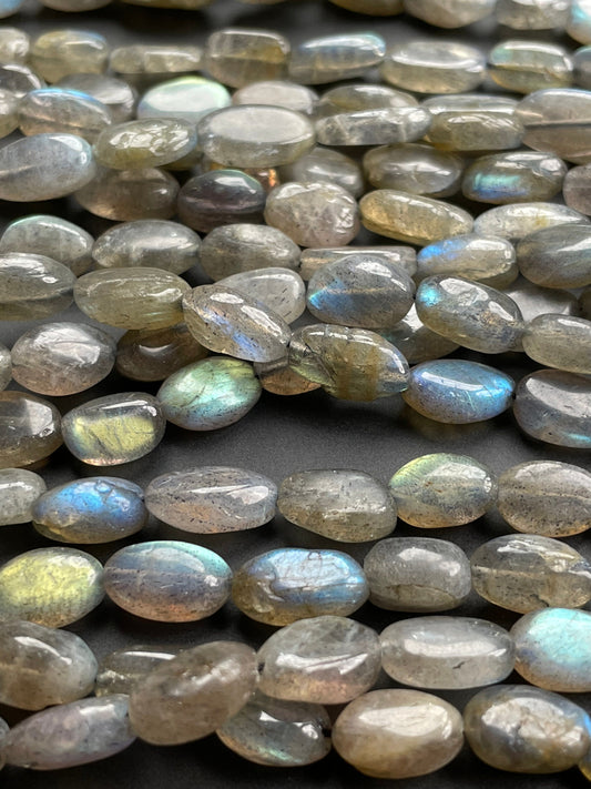 Natural Labradorite Beads AAA+ Grade, Oval shaped Beads 18'' Inch Strand
