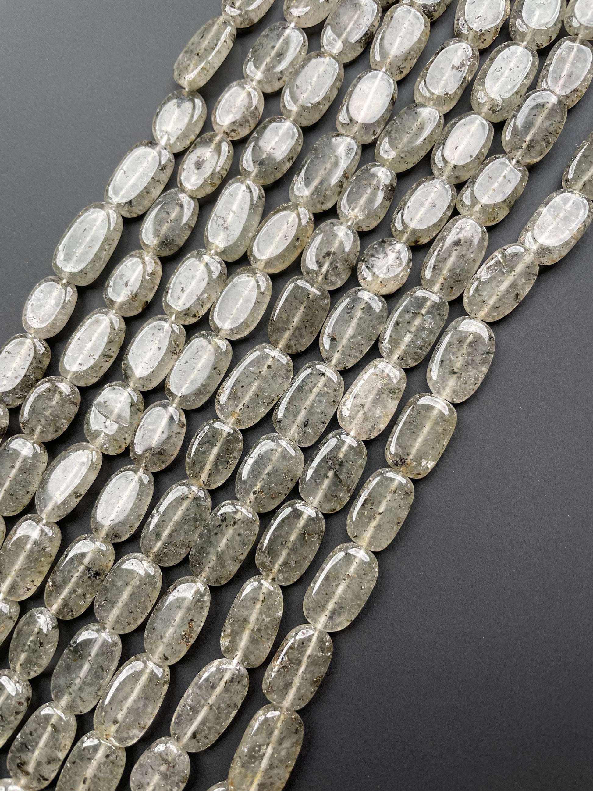 Natural Green Fossil Quartz Oval Beads