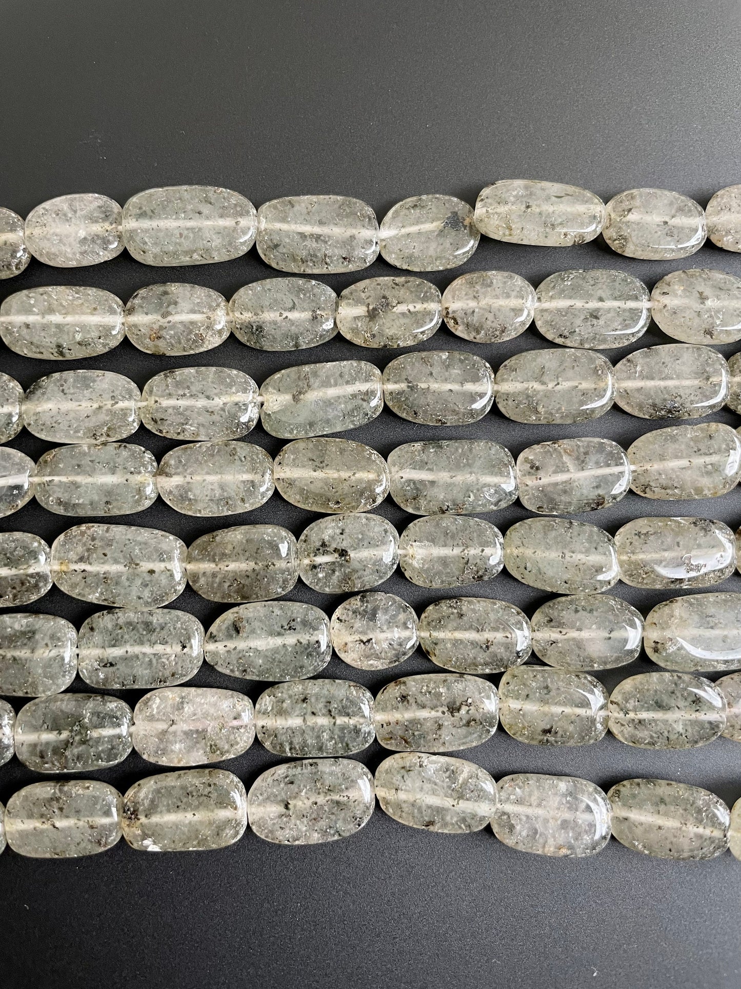 Natural Green Fossil Quartz Oval Beads