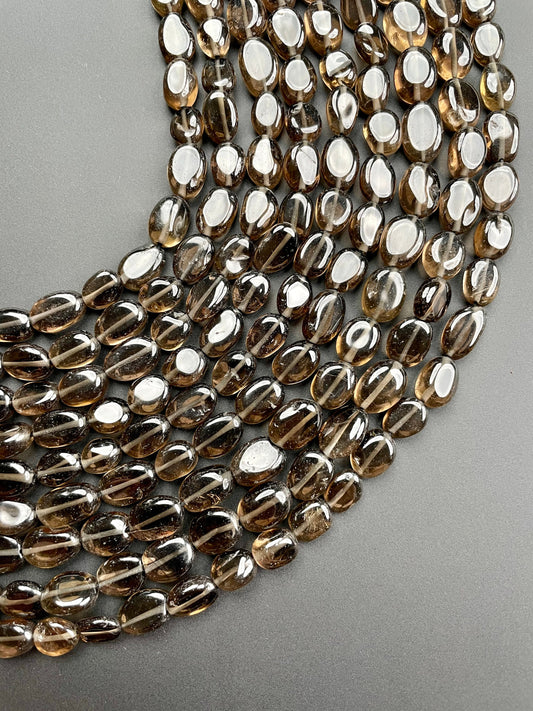 Natural Smoky Quartz Oval Beads 7.5×10mm, AAA+ Grade 18'' Inch Strand