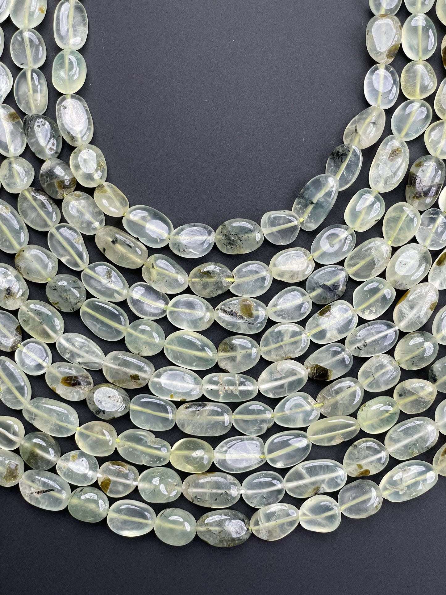 Natural Prehnite Oval Beads
