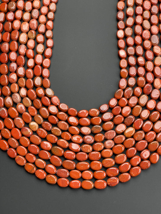 Natural Red Jasper Smooth Oval Beads 8×10 to 8×12mm AAA+++ Quality 18'' Inch Strand