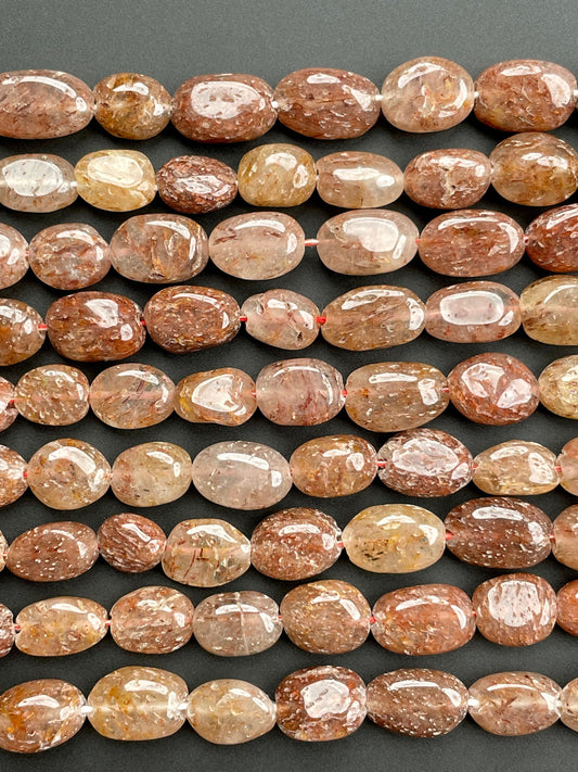 Natural Red Rutilated Quartz Beads A Grade, Oval shaped Beads 18'' Inch Strand Red Rutile Beads