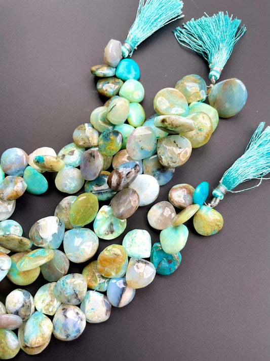 Natural Peruvian Opal Briolette’s Beads 12.5-13mm, AAA++ Quality, Full Strand 8" Inch