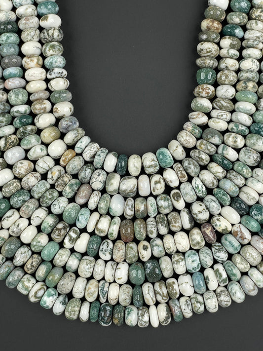 Natural Tree Agate, Smooth Rondelle Beads, 11mm, AAA+ Quality, Full Strand 18" inch, Beaded Necklace