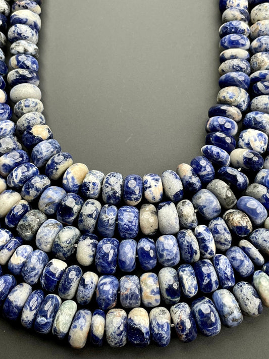 Natural Sodalite Smooth Rondelle Beads 10mm 10.5-11mm 12mm AAA+ 18"