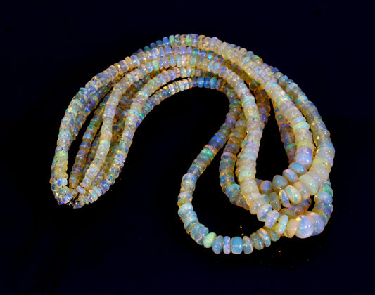 AAA+ Natural Ethiopian Opal Gemstone Smooth Rondelle Beads 4-8mm, Multi Fire Opal
