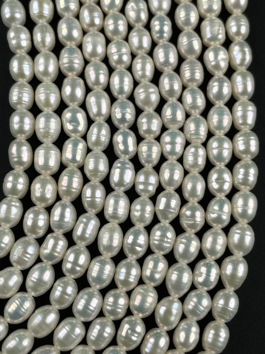 Fresh Water Pearls White Oval Rice Beads AAA+ Quality High Luster Pearls