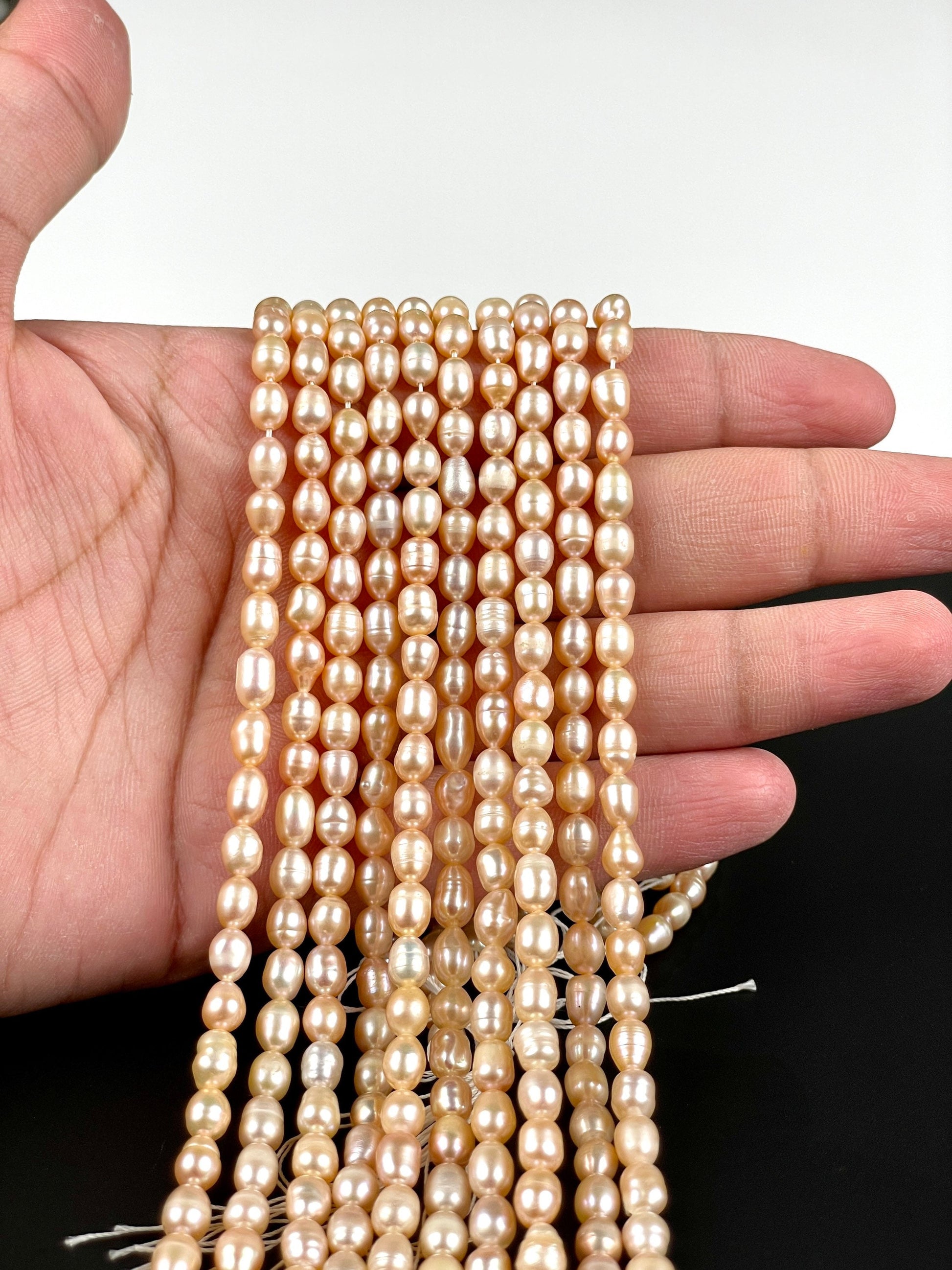 Pink Oval Rice Beads