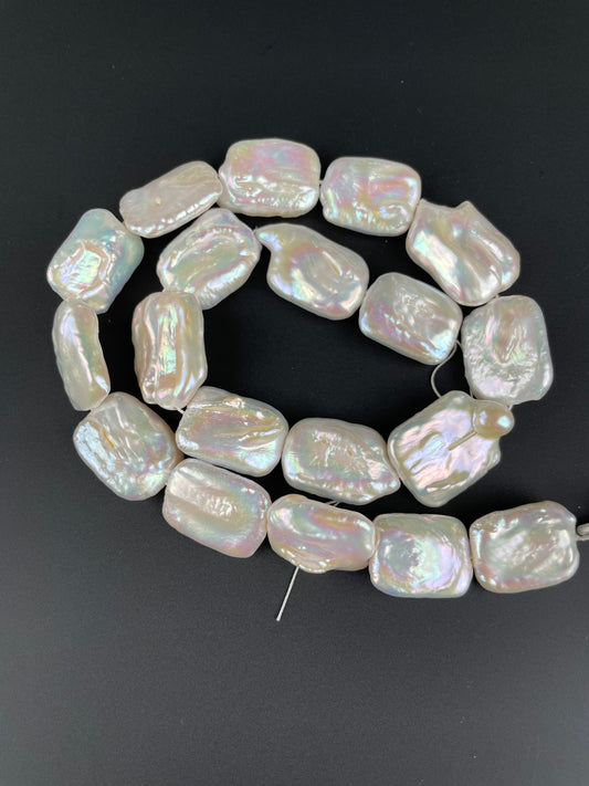 Natural Fresh Water Pearls, White Rectangle Biwa Pearls, 15-18  20-24mm