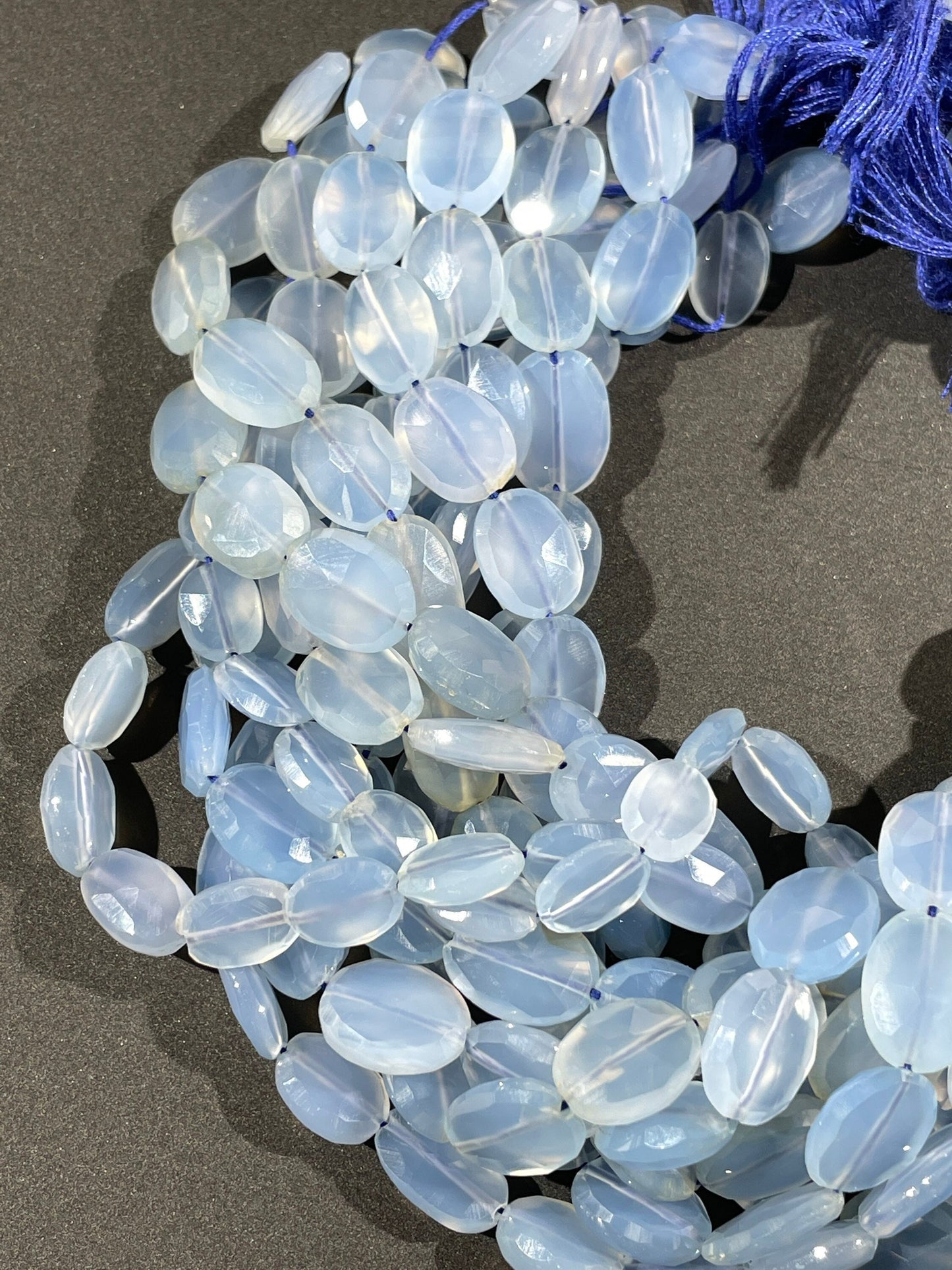 Natural Blue Chalcedony Faceted Oval Beads