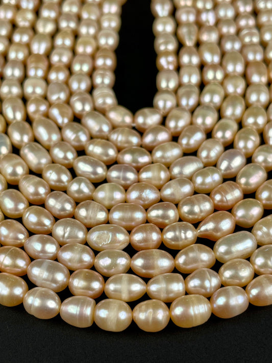 Fresh Water Pearls Peach Pink Oval Rice Beads High Luster Pearls
