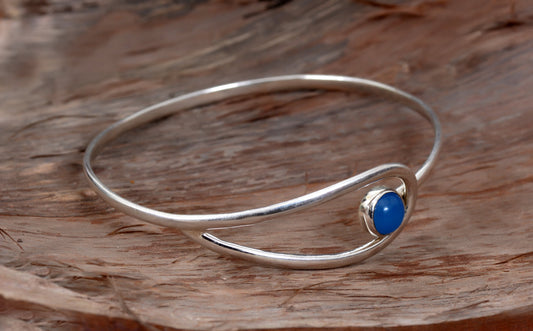 Blue Corundum Sterling Silver Bracelet, 925 Silver Bangle, Blue stone Minimalist Bracelet