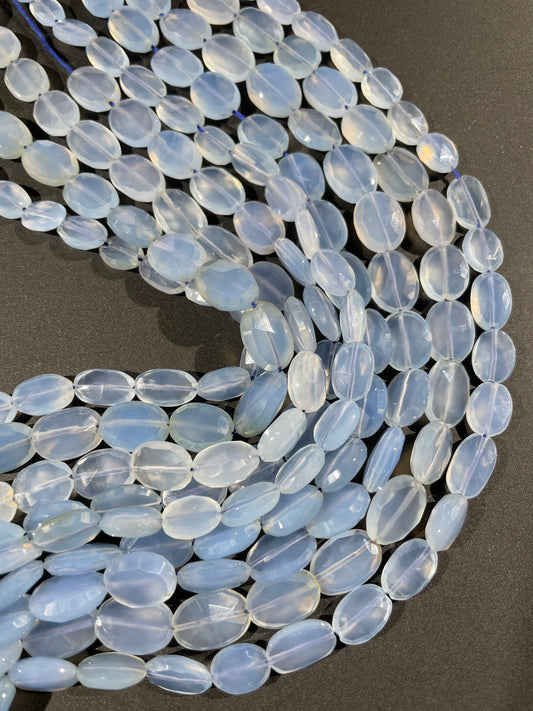 Natural Blue Chalcedony Faceted Oval Beads 8×11mm 10×12-13.5mm AAA+ 13 Inch Strand