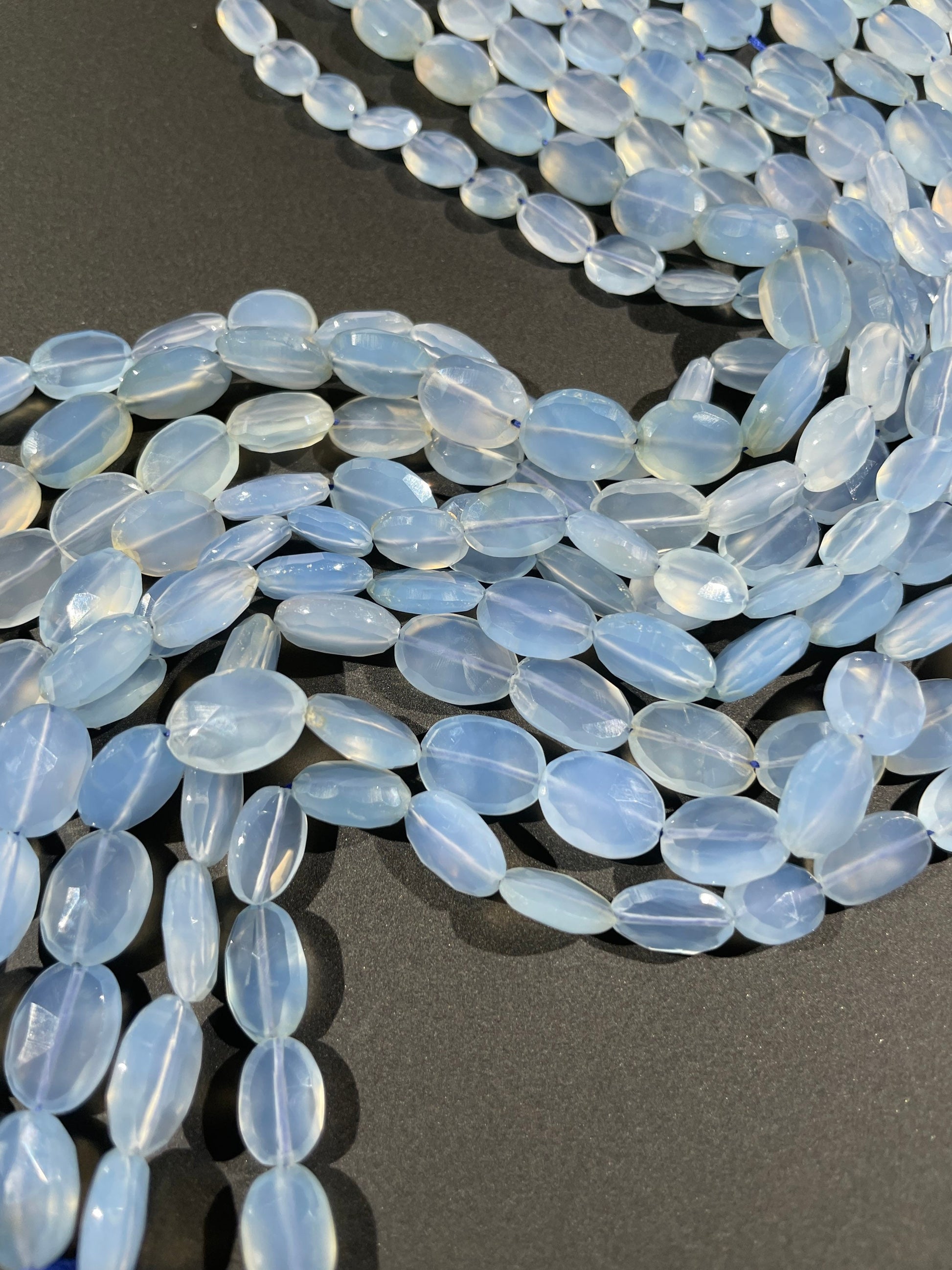 Natural Blue Chalcedony Faceted Oval Beads