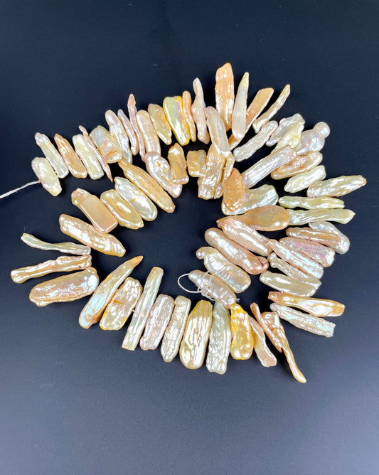 Natural Fresh Water Pearl Sticks, Golden Biwa Pearls 7-23  9-28mm