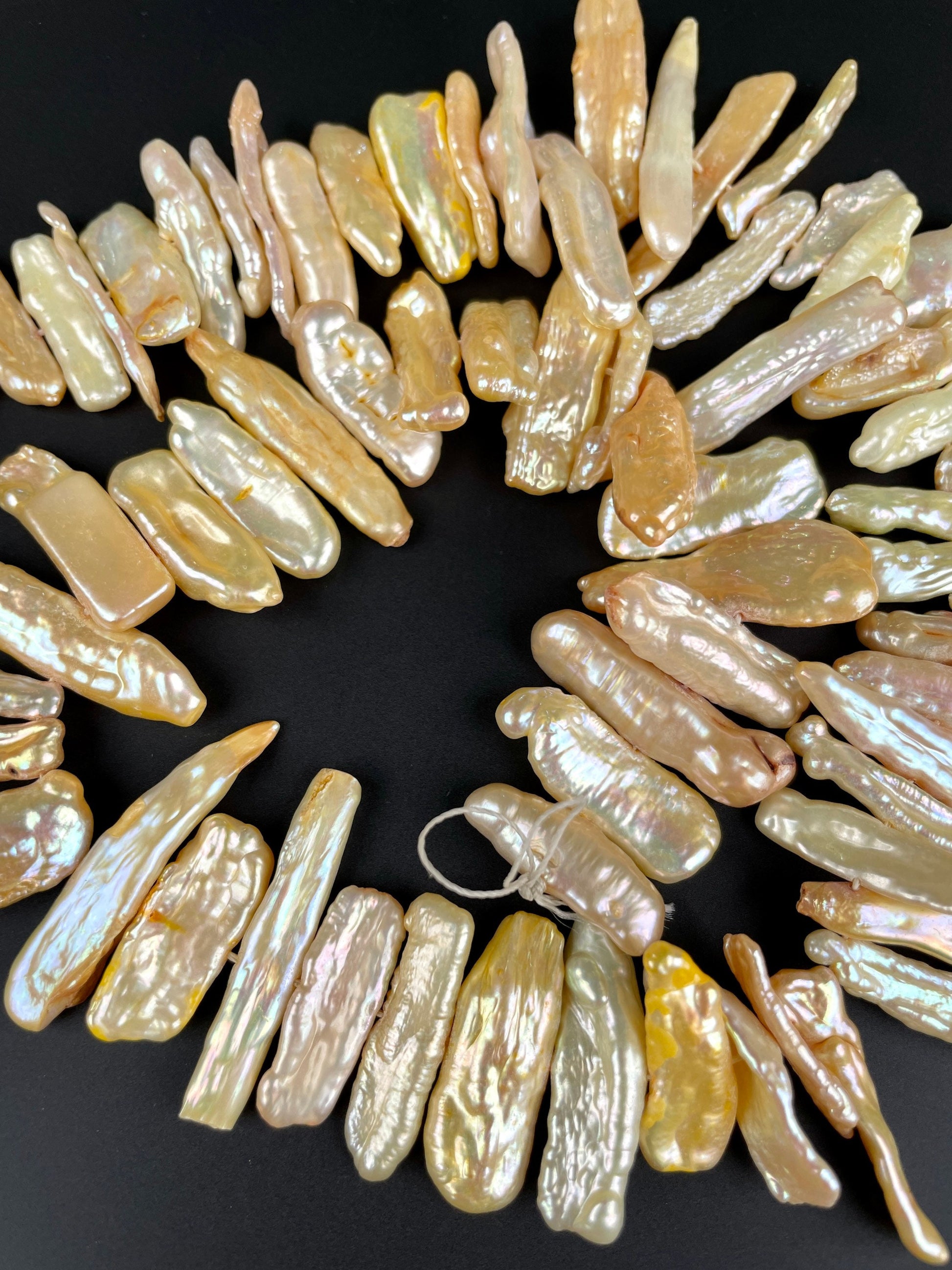 Natural Fresh Water Pearl Sticks, Golden Biwa Pearls 7-23 9-28mm