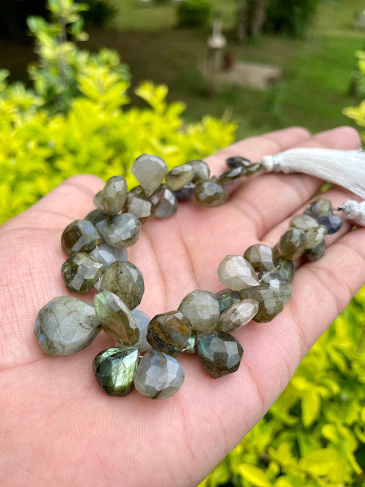 Natural Labradorite Faceted Heart Shape Briolette Beads, 10-12mm - 16-18mm