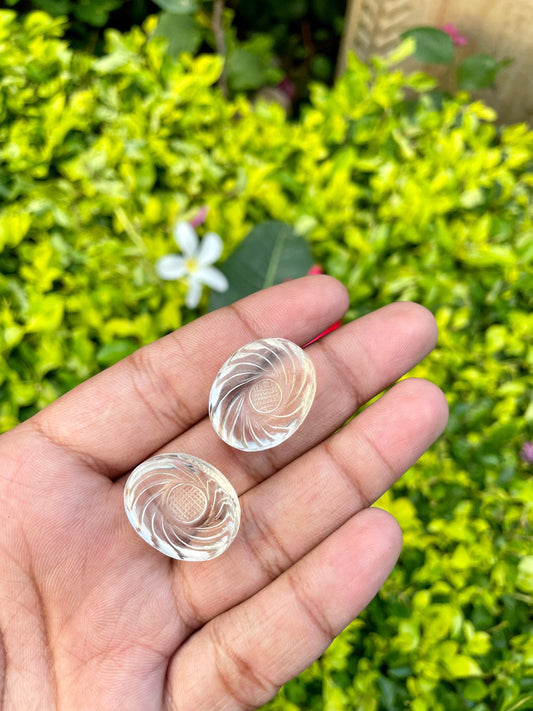 Natural Crystal Quartz Cabochons, Hand carved Cabs for Pendants