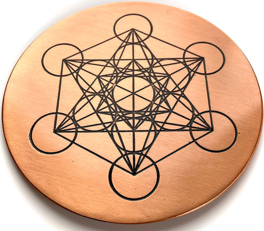 Copper Metatron's Cube Engraved Crystal Charging Plate Copper Crystal Grid