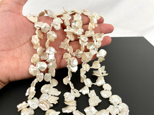 11-12×14-15mm Natural Freshwater White Cornflakes Shape Keshi Pearls AAA++ Quality