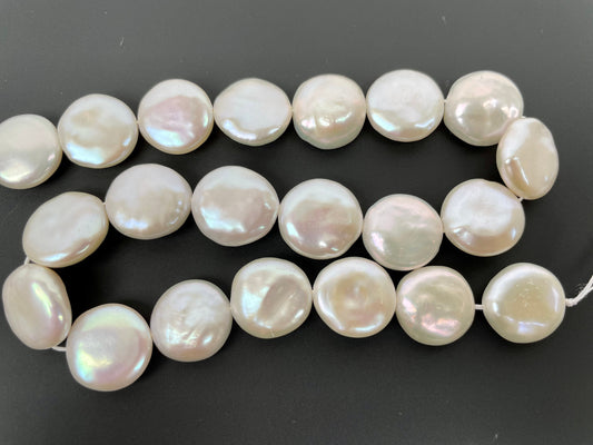 15.5-16mm Coin Pearls, AAA+ Natural Freshwater Coin Shape Pearls, White Pearls, Very High Luster