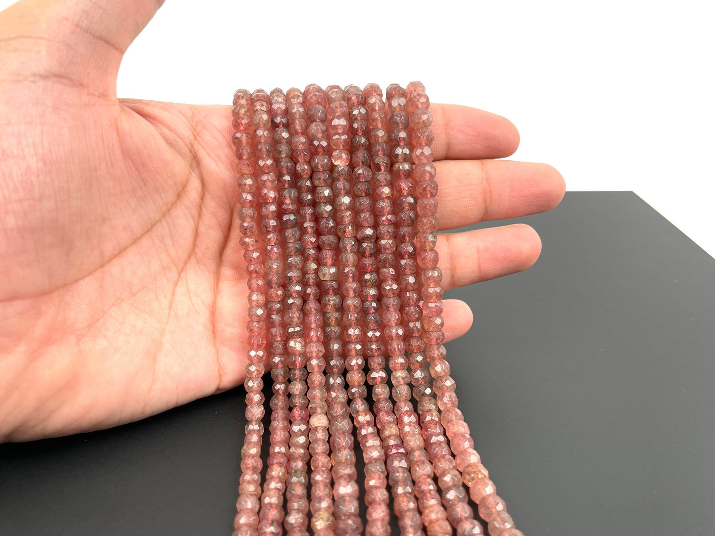 Strawberry Quartz Faceted Rondelle Beads