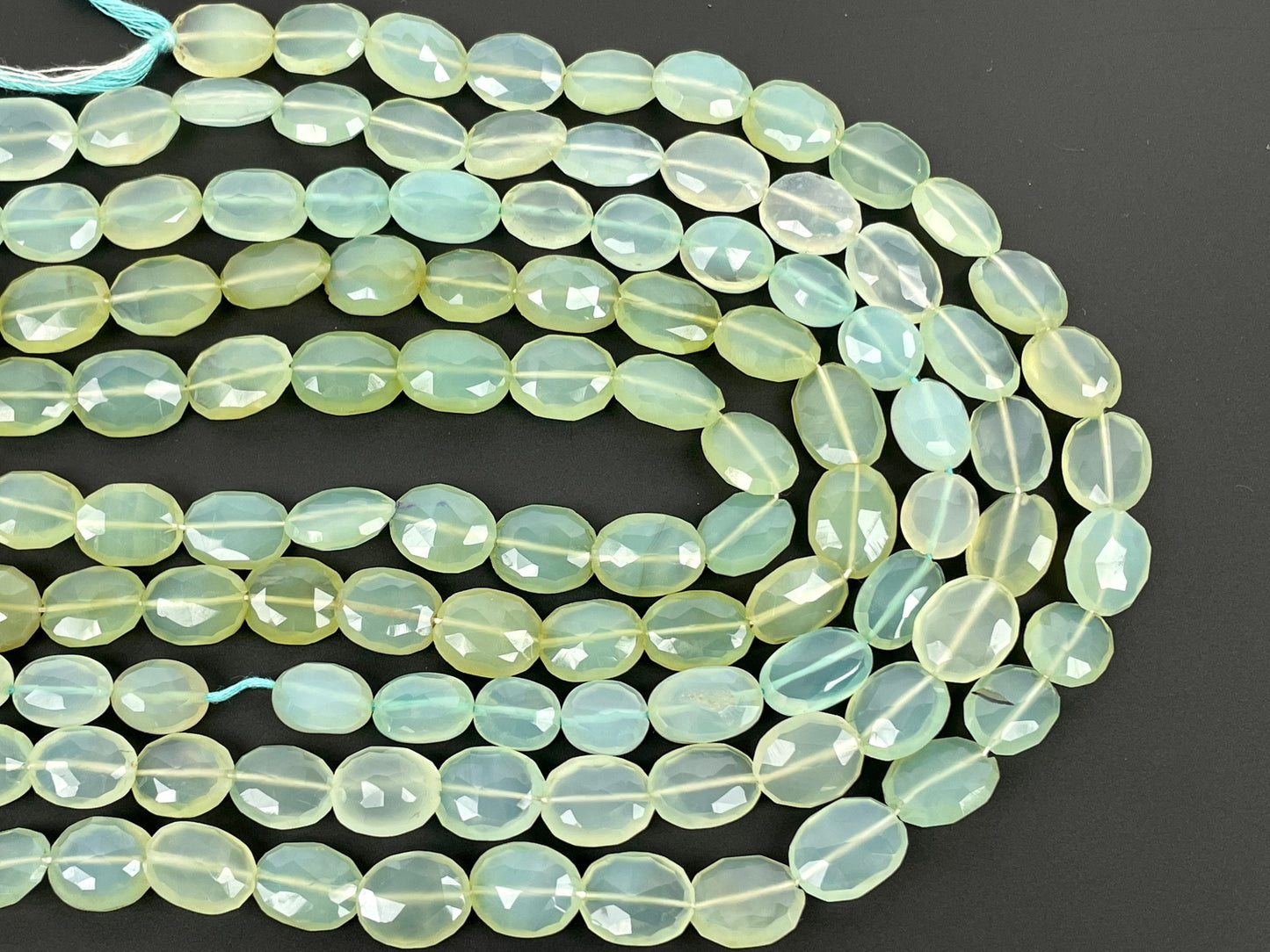 Natural Green Chalcedony Faceted Oval Beads