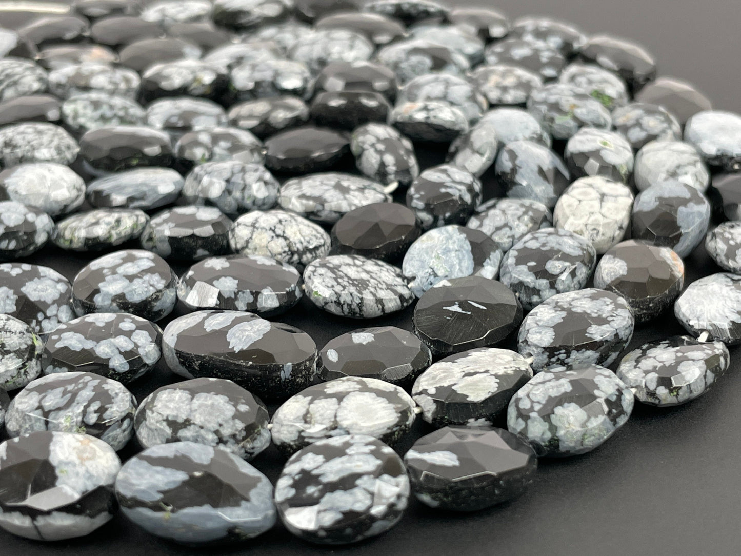 Natural Snowflake Obsidian Faceted Oval Beads