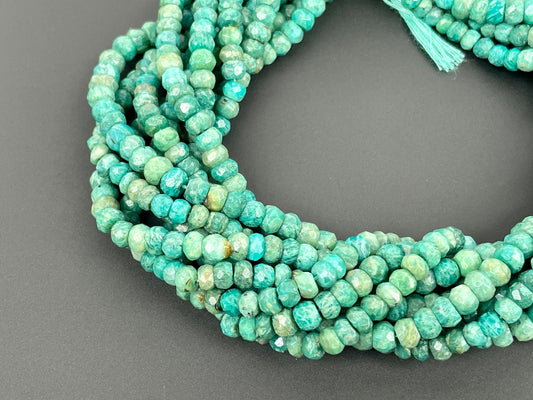 AAA+ Natural Green Amazonite Faceted Rondelle Beads, Amazonite Beads