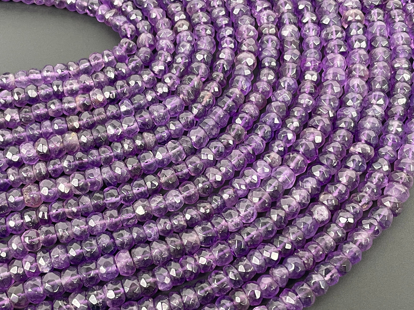 Natural Amethyst Faceted Rondelle Beads
