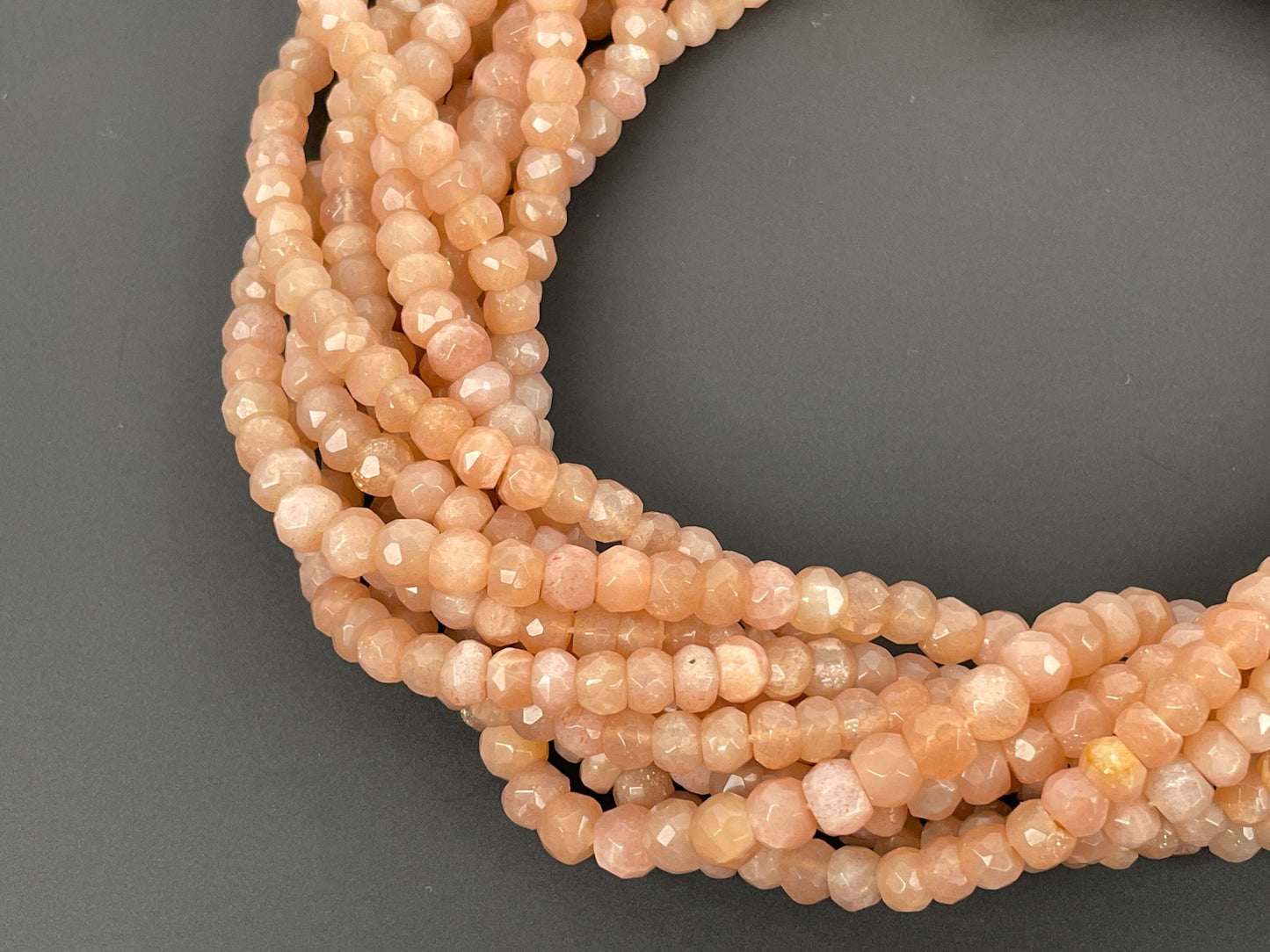 Natural Peach Moonstone Faceted Rondelle Beads