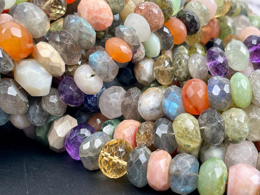 AAA+ Natural Multi Gemstone Faceted Rondelle Beads 14" Strand