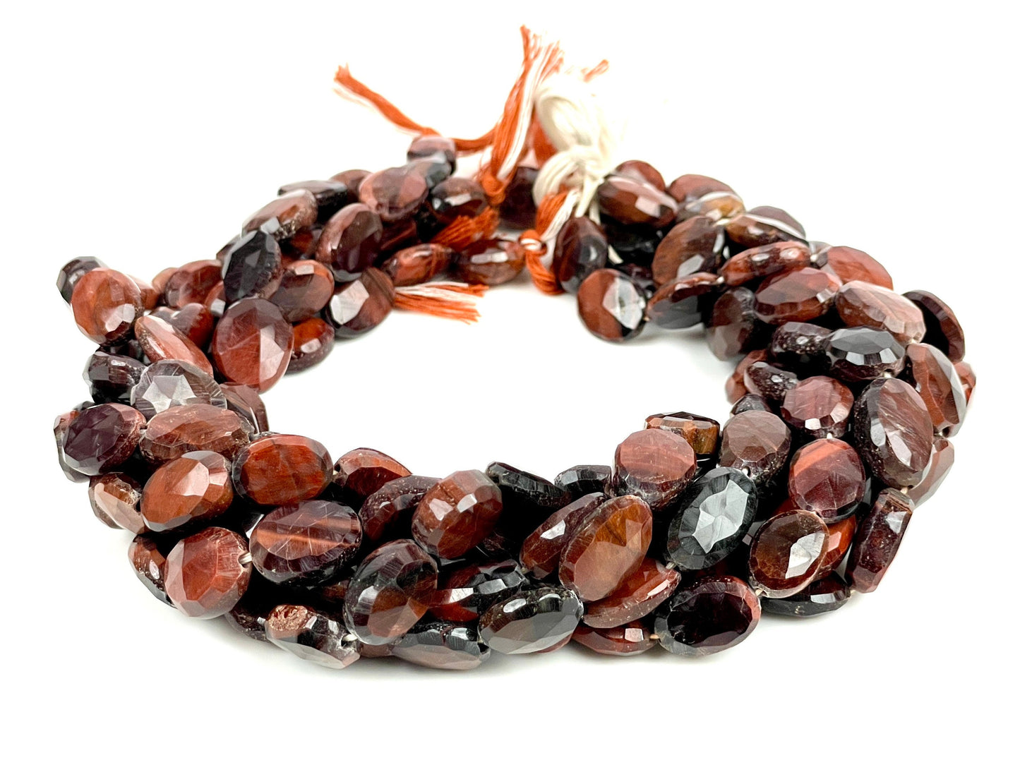 Natural Red Tiger Eye Faceted Oval Beads
