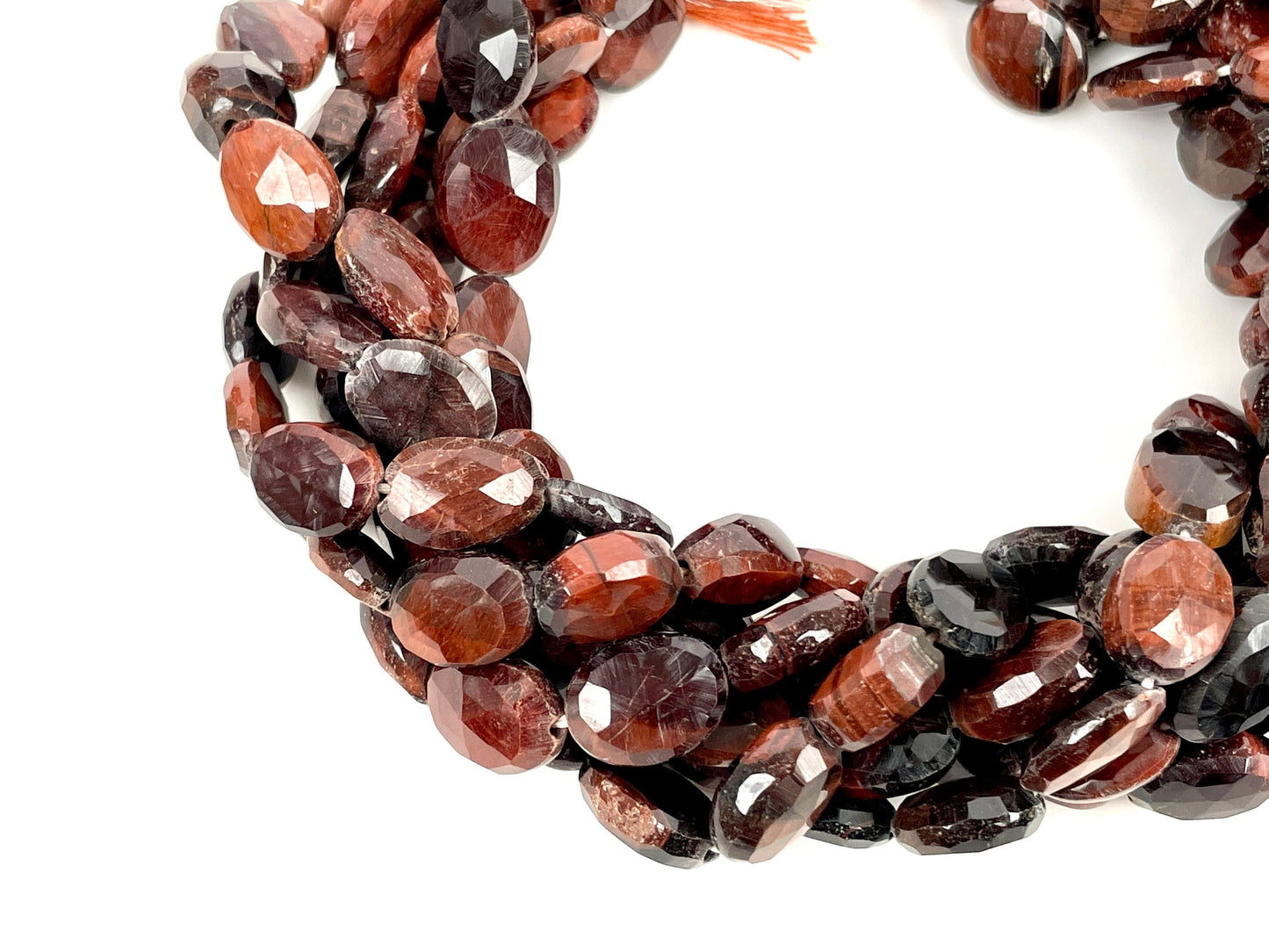Natural Red Tiger Eye Faceted Oval Beads