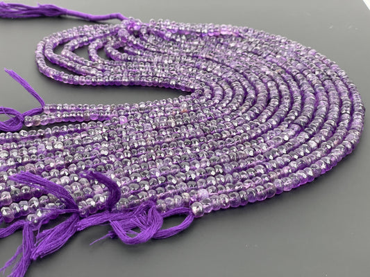 AAA Natural Amethyst Faceted Rondelle Beads 12" Inch Strand