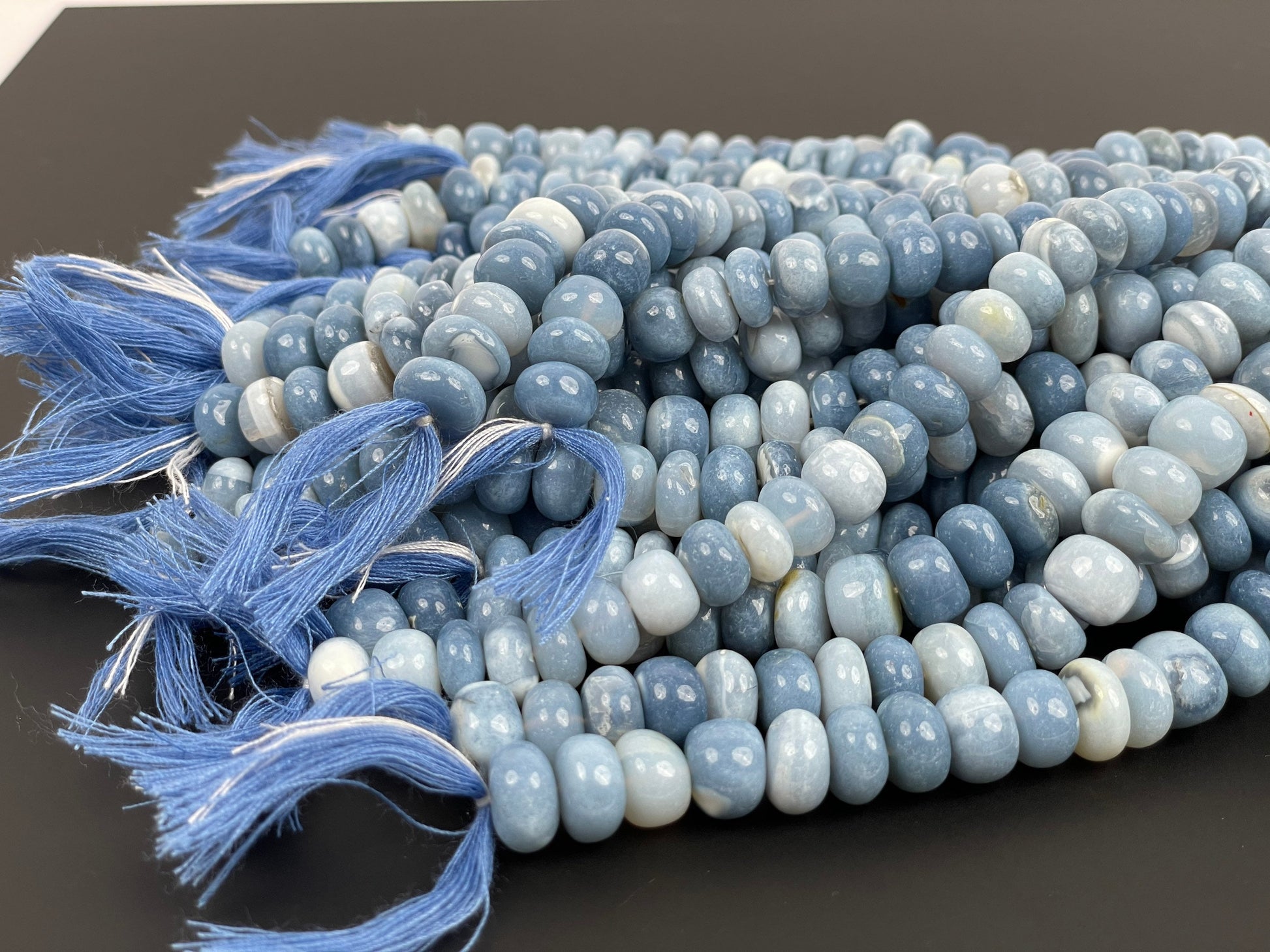 Blue Opal Smooth Rondelle Beads