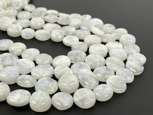 Natural Rainbow Moonstone Coin Beads AAA+ Quality High Blue Flashy Moonstone Beads 13" Strand