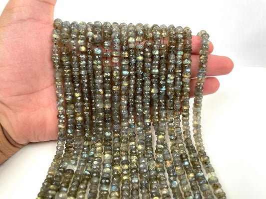 AAA Natural Labradorite Faceted Rondelle Beads Multi Fire Labradorite 13.5" Strand