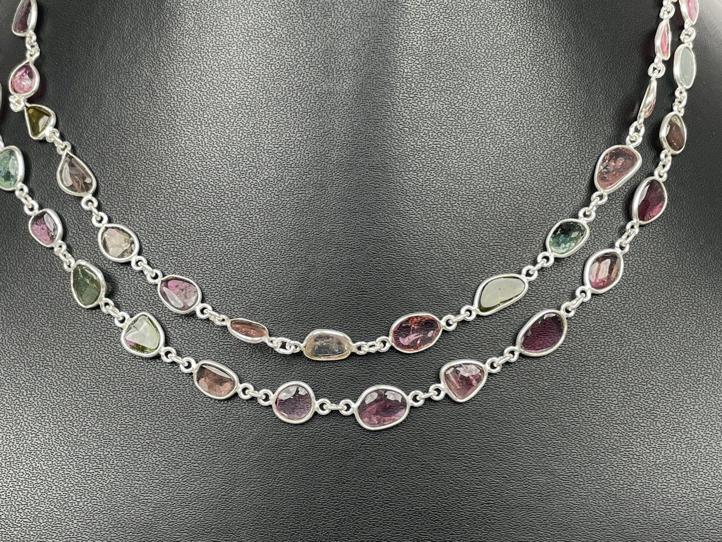 Multi Tourmaline Rose Cut Necklace Tourmaline Silver Necklace Multi Tourmaline Chain Handmade Jewelry Christmas Gift for her/She/Mom 36 INCH