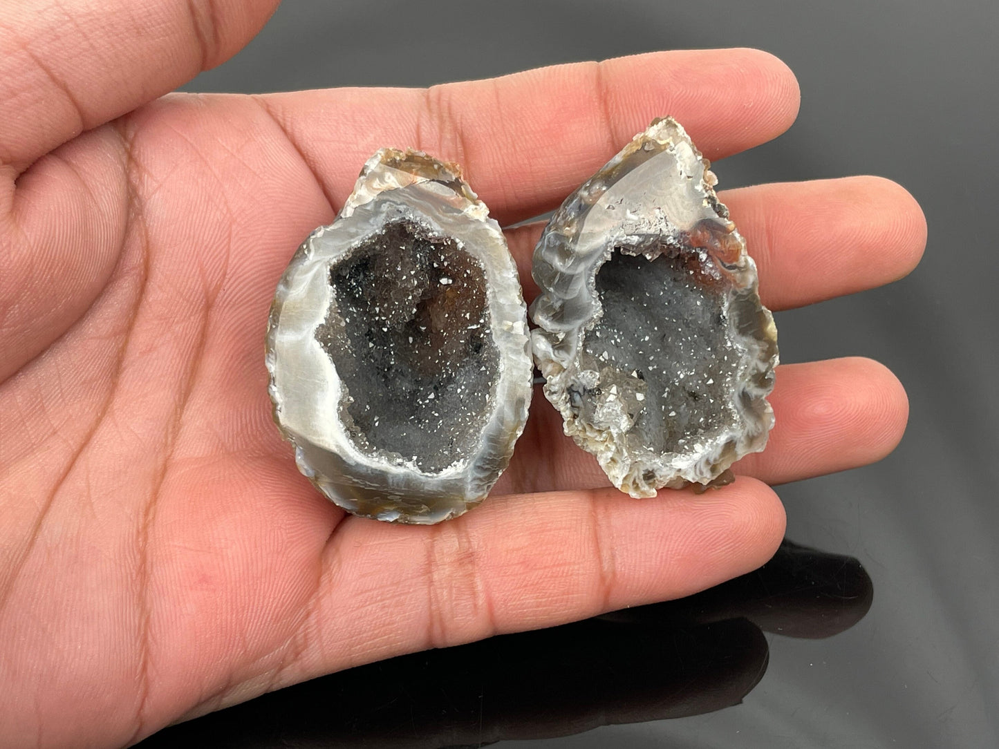 Natural Smoky Quartz Brazilian Druzy Agate Geode Pair's, Beautiful Polished Chalcedony Geode Pairs, Oco Geode AAA+ Quality