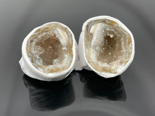 Natural Brazilian Druzy Agate Geode Pair's, Beautiful Polished Chalcedony Geode Pairs, Oco Agate Crystals AAA+ Quality