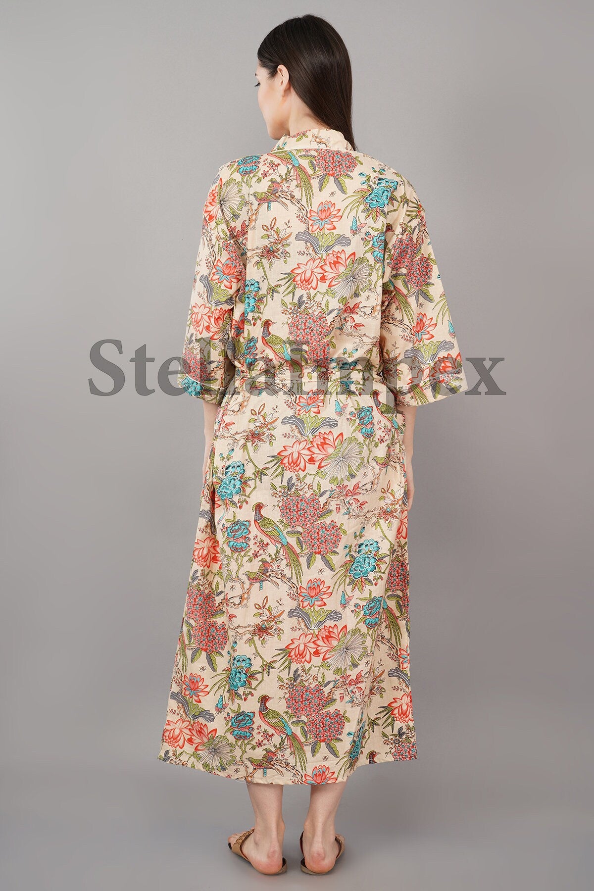 Trendy Cotton Kimono Elegant Multi-Color Floral Bathrobe Resort Wear Beach Bikini Cover-ups Boho Kimono Bathrobe, Gift for Her