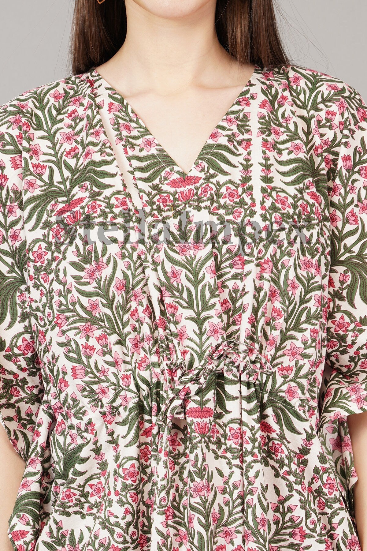 Indian Handmade Beautifull Cotton Kaftan Elegant Pink & Green Floral Long Caftan Resort Wear Beach Dress Boho Kaftan, Gift for Her