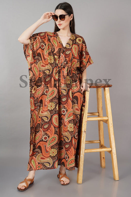 Trendy Handmade Cotton Kaftan Elegant Brown Long Caftan Resort Wear Beach Dress Boho Kaftan, Gift for Her