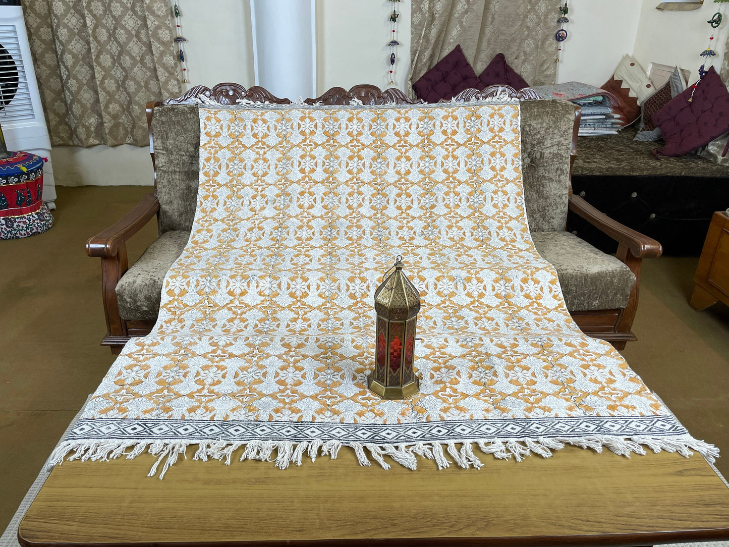 Indian Handmade Throw Blanket for Couch/Sofa, 53×60 Inch Woven Blanket for Bedroom Living Room, Home Decor, Housewarming Gift