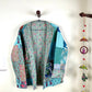 Indian Handmade Quilted Cotton Fabric Jacket Stylish Turquoise Patchwork Women's Coat, Reversible Waistcoat for Her